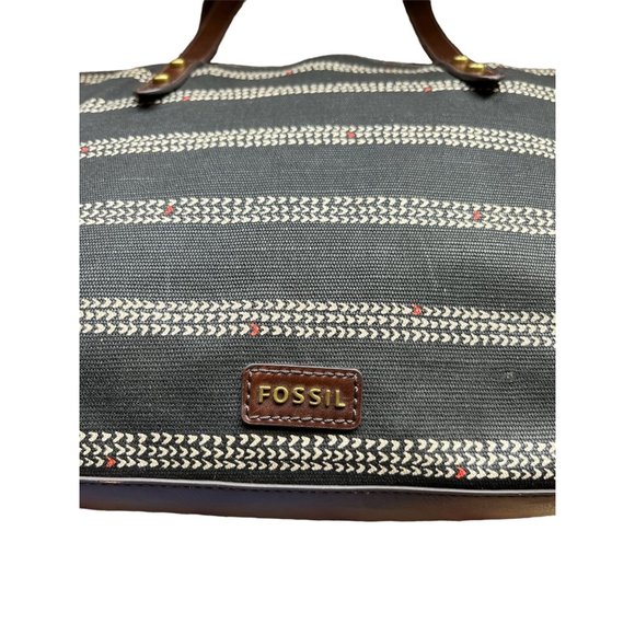 Fossil navy/tan stripe satchel - Picture 3 of 6